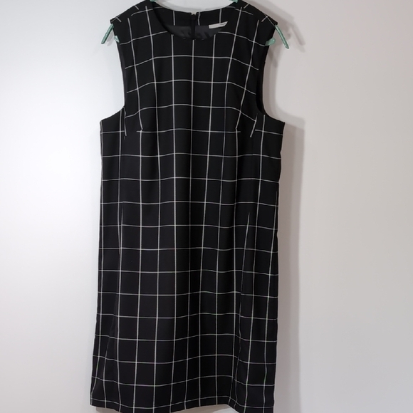 Halogen | Black and White Sheath Grid Patterned Midi Dress Size L - Picture 1 of 7